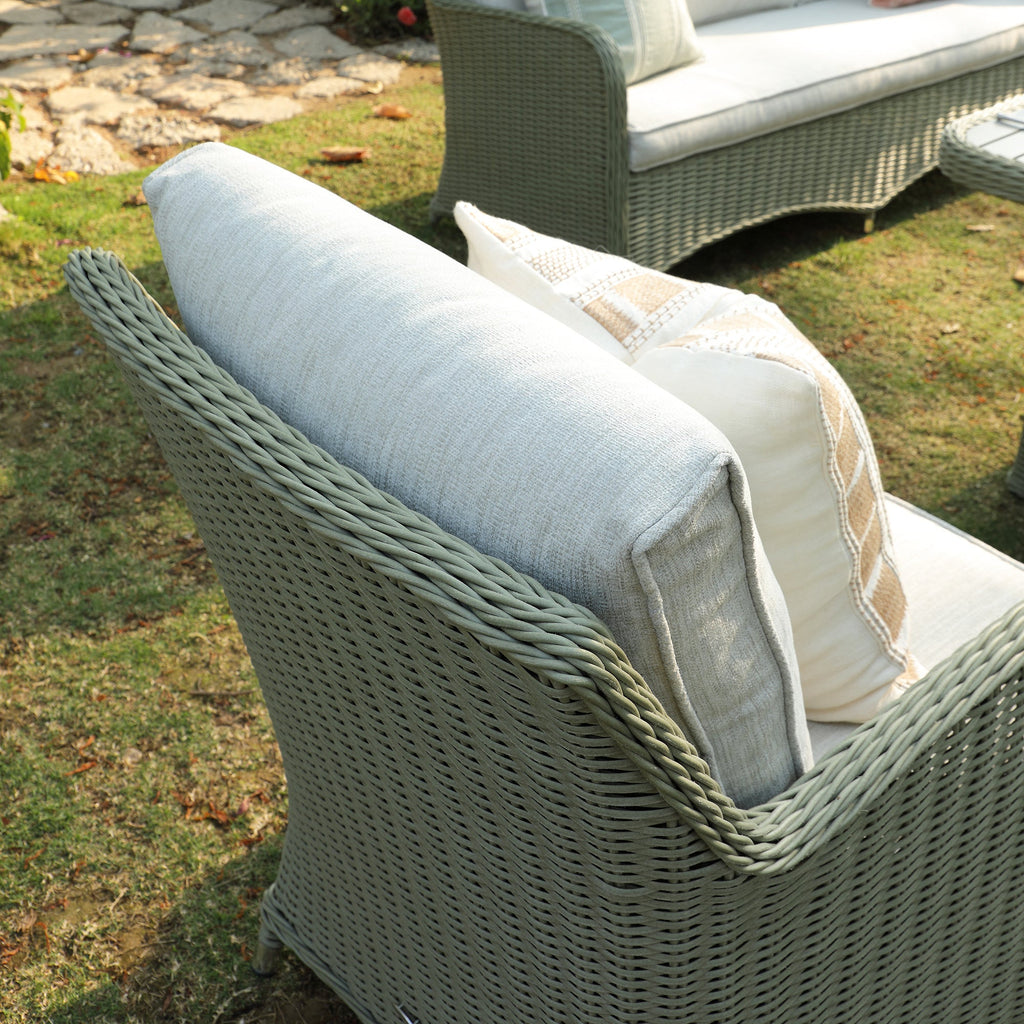 Hampshire 7-Seater Round Wicker Rattan Sofa Set with Rising Table, Desert Sage — view 9