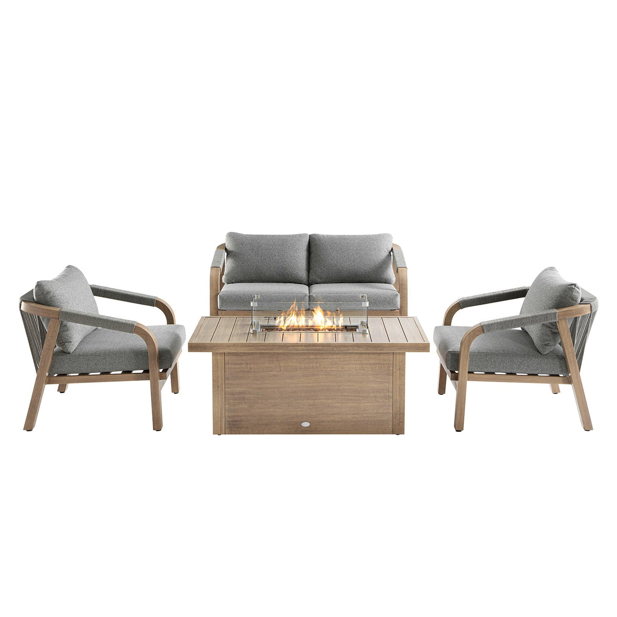 Manresa Rope 5-Seater Firepit Sofa Set, Natural and Grey — fire pit from 2nd Time Around