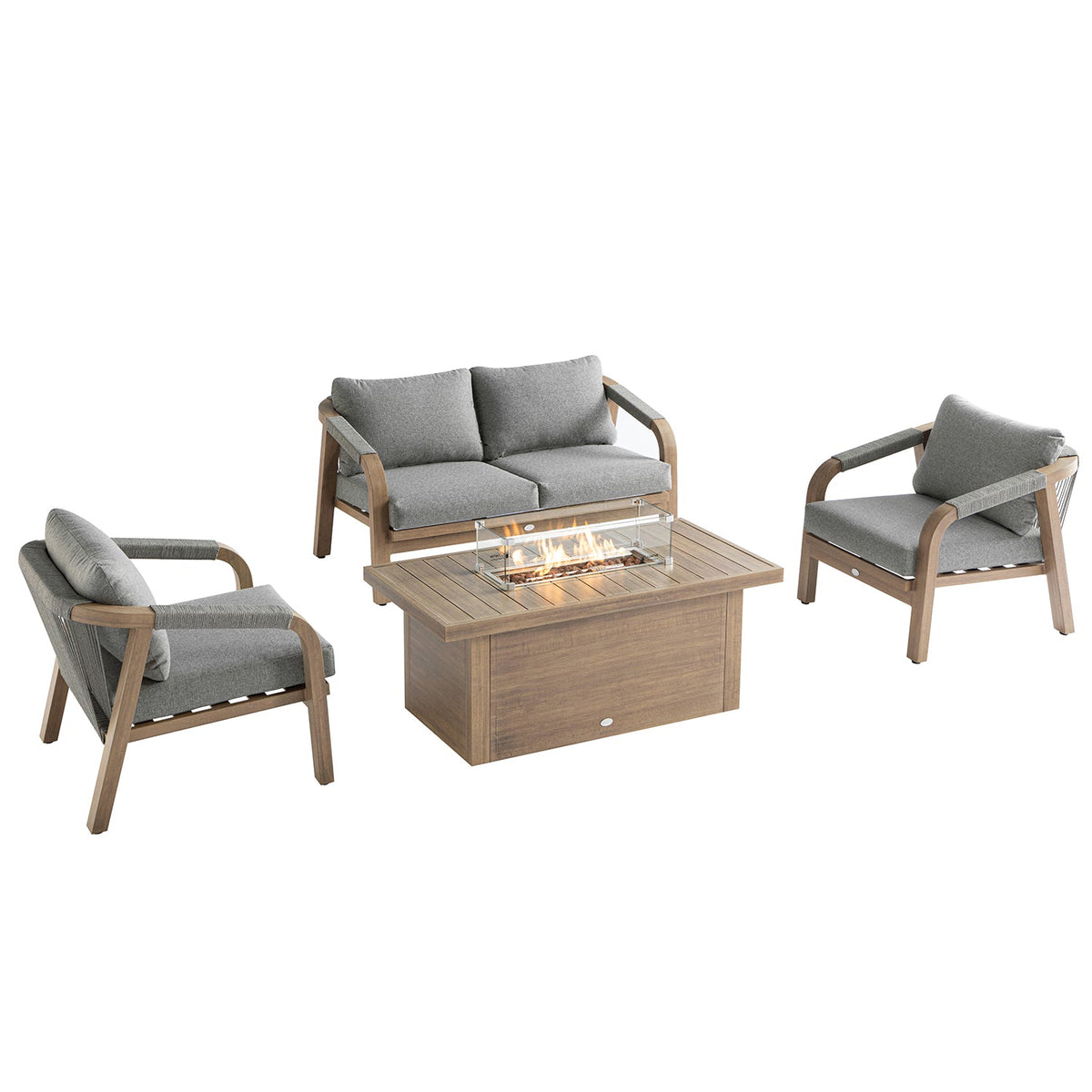 Manresa Rope 5-Seater Firepit Sofa Set, Natural and Grey — view 2