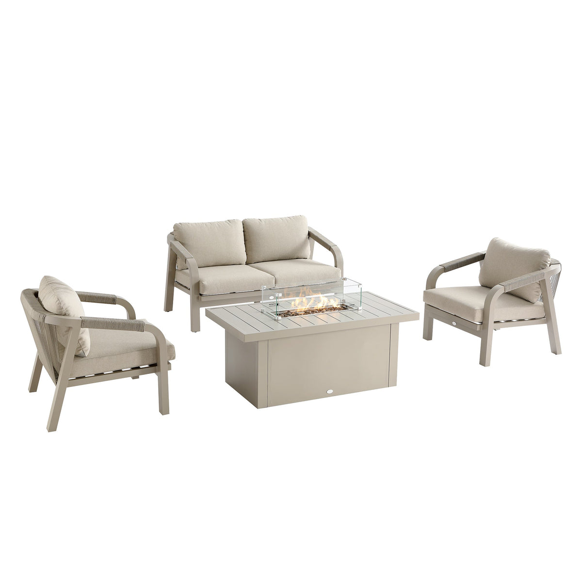 Manresa Rope 5-Seater Firepit Sofa Set, Taupe and Beige — view 8