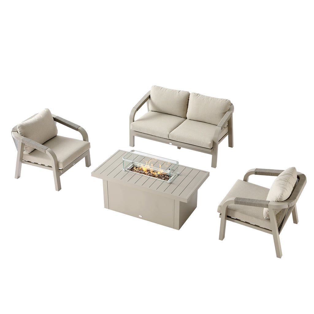 Manresa Rope 5-Seater Firepit Sofa Set, Taupe and Beige — view 10