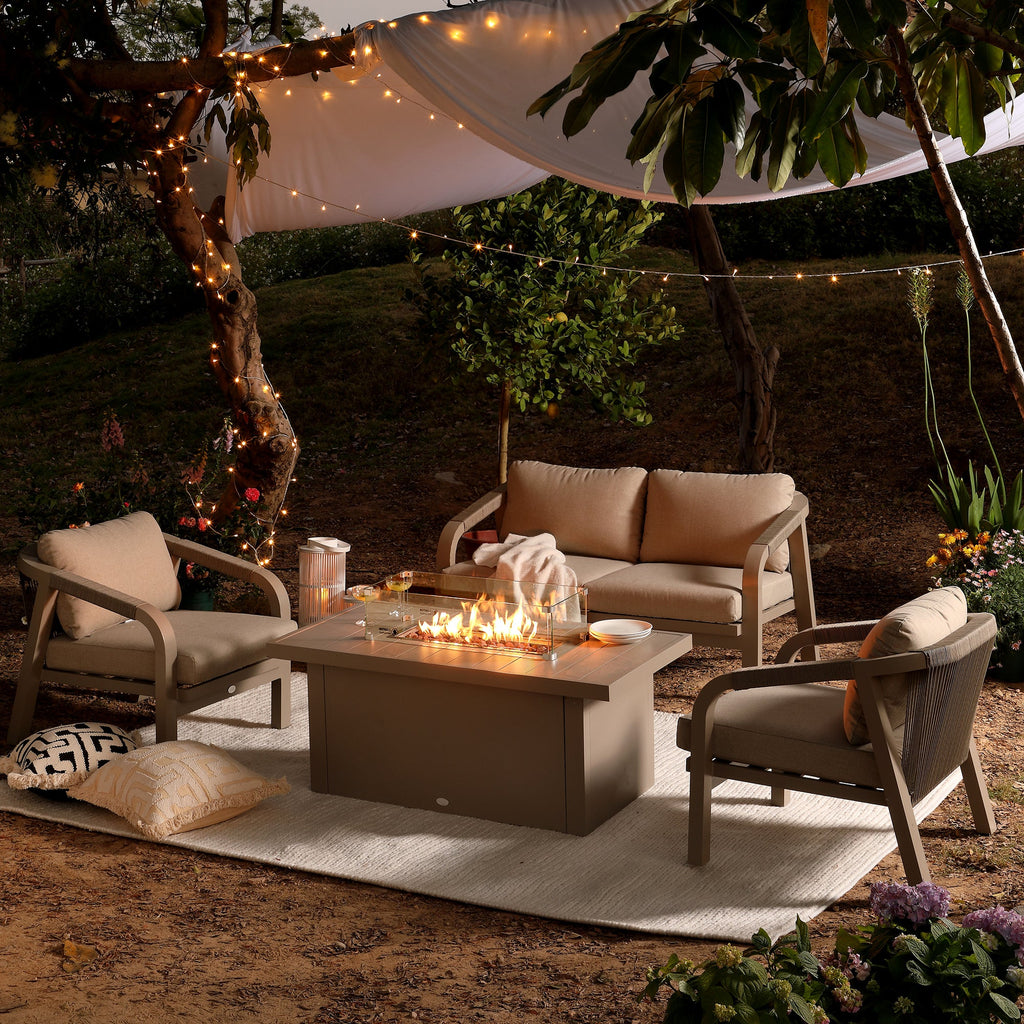 Manresa Rope 5-Seater Firepit Sofa Set, Taupe and Beige — fire pit from 2nd Time Around