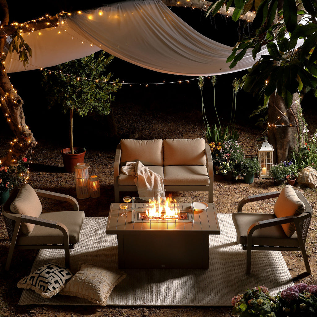 Manresa Rope 5-Seater Firepit Sofa Set, Taupe and Beige — view 2