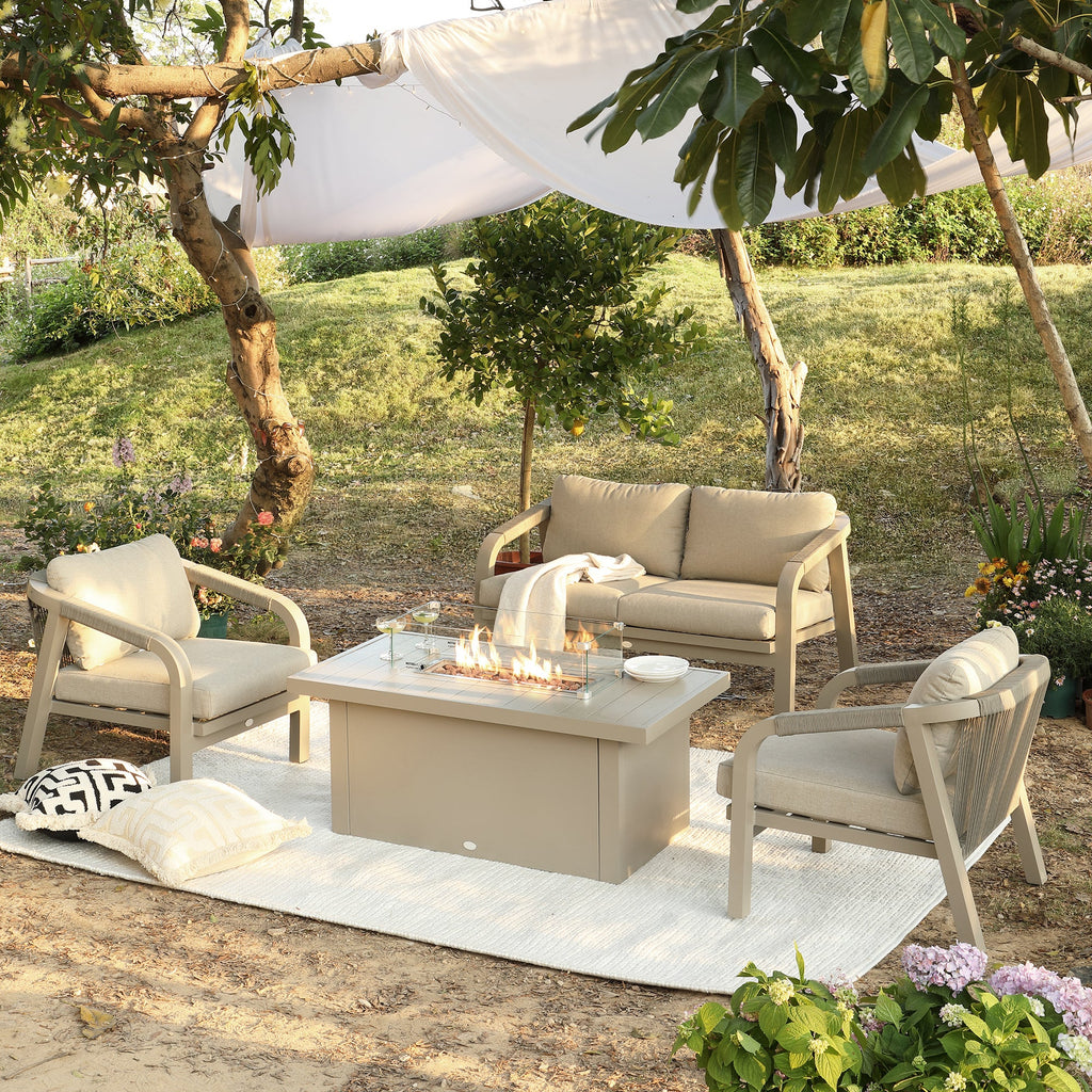 Manresa Rope 5-Seater Firepit Sofa Set, Taupe and Beige — view 4