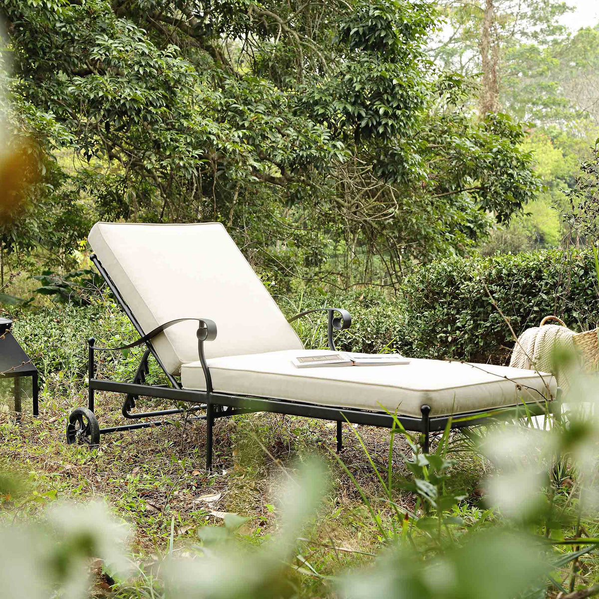 Haymes Metal Sun Lounger with Wheels, Beige — view 2