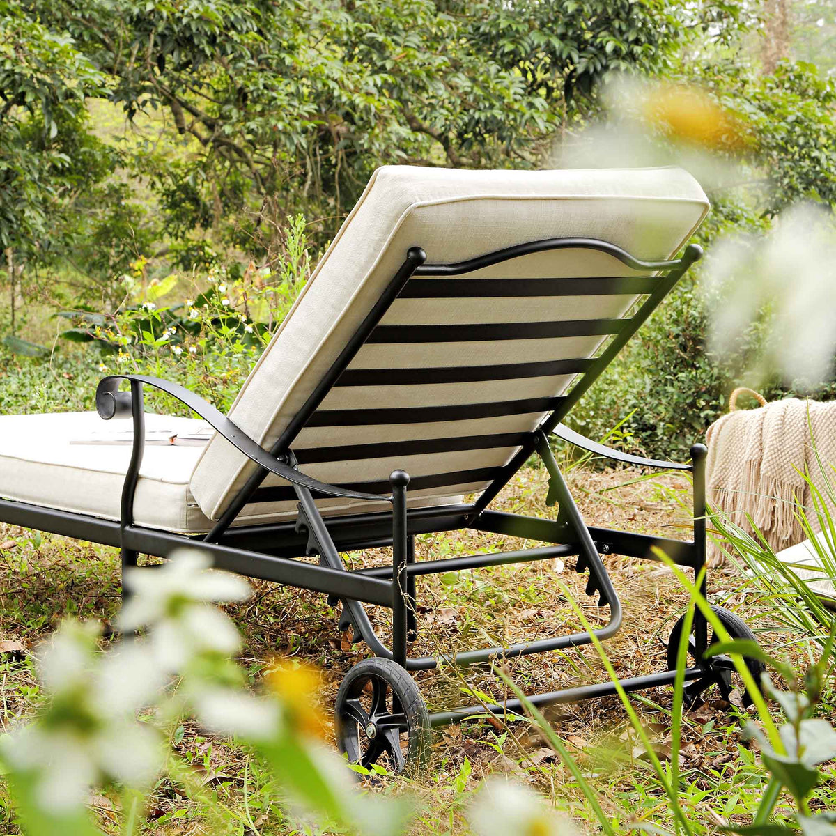 Haymes Metal Sun Lounger with Wheels, Beige — view 3