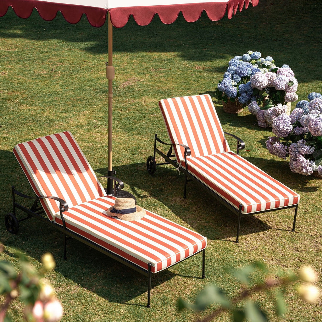 Haymes Metal Sun Lounger with Wheels, Scarlet Stripe — garden chair from 2nd Time Around