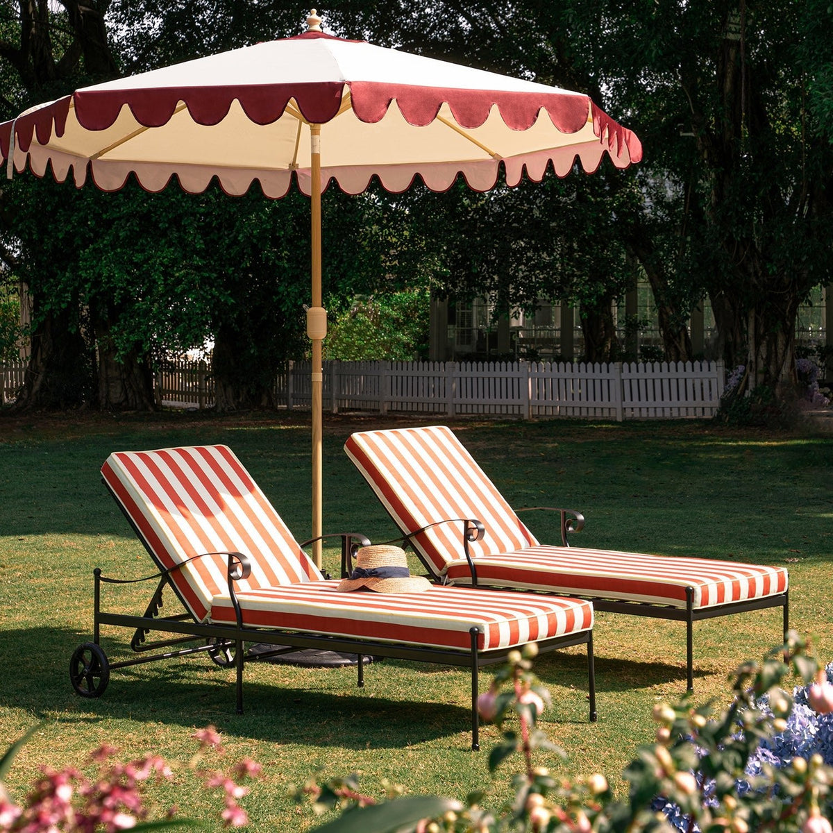 Haymes Metal Sun Lounger with Wheels, Scarlet Stripe — view 2