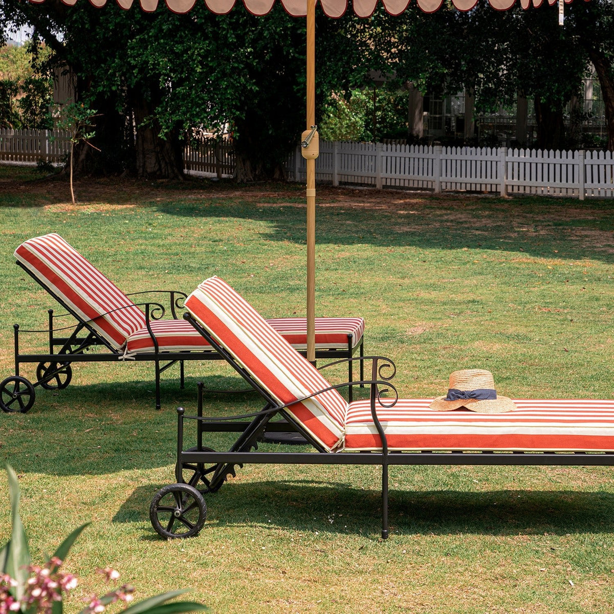 Haymes Metal Sun Lounger with Wheels, Scarlet Stripe — view 3