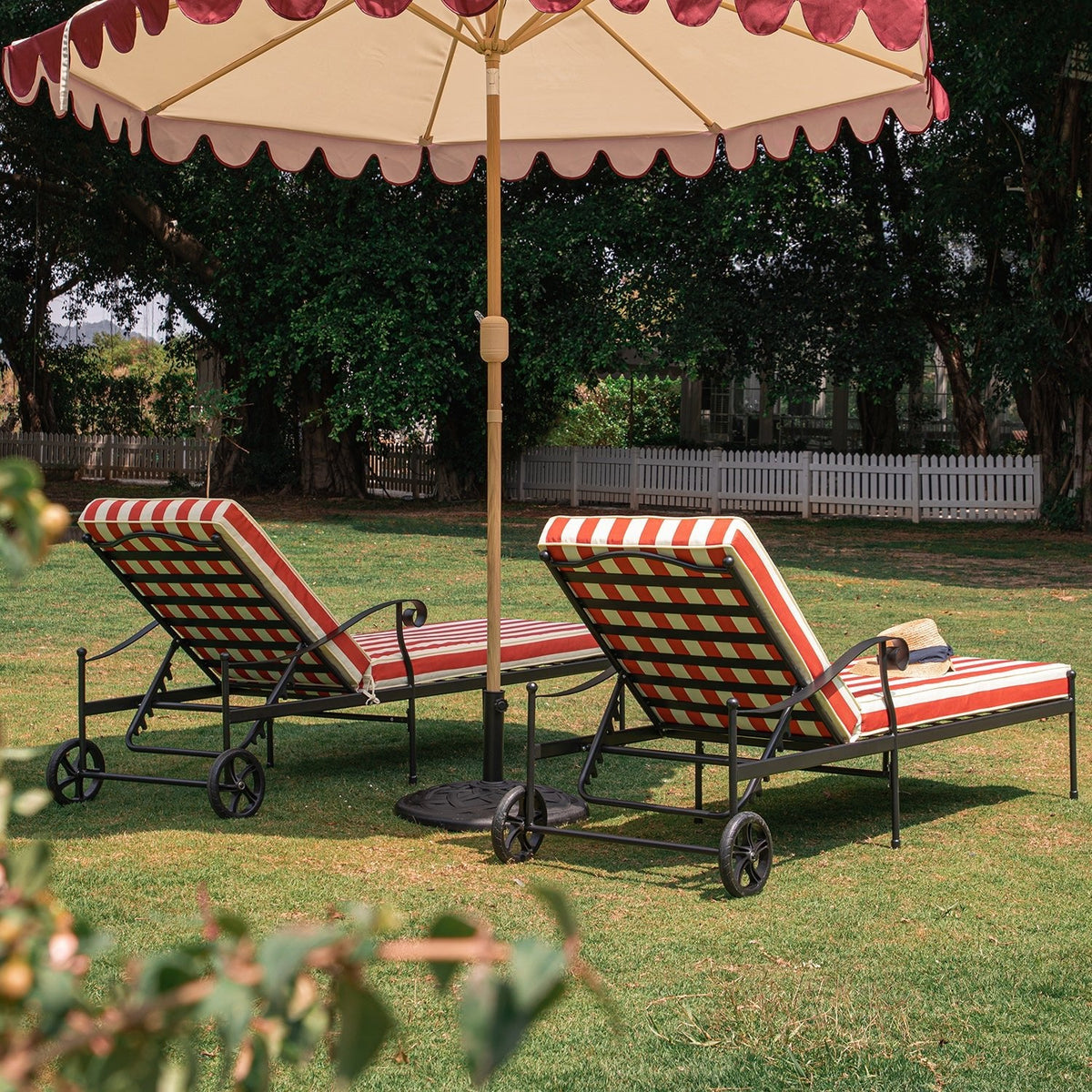 Haymes Metal Sun Lounger with Wheels, Scarlet Stripe — view 4