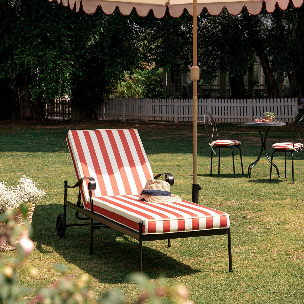 Haymes Metal Sun Lounger with Wheels, Scarlet Stripe — view 5