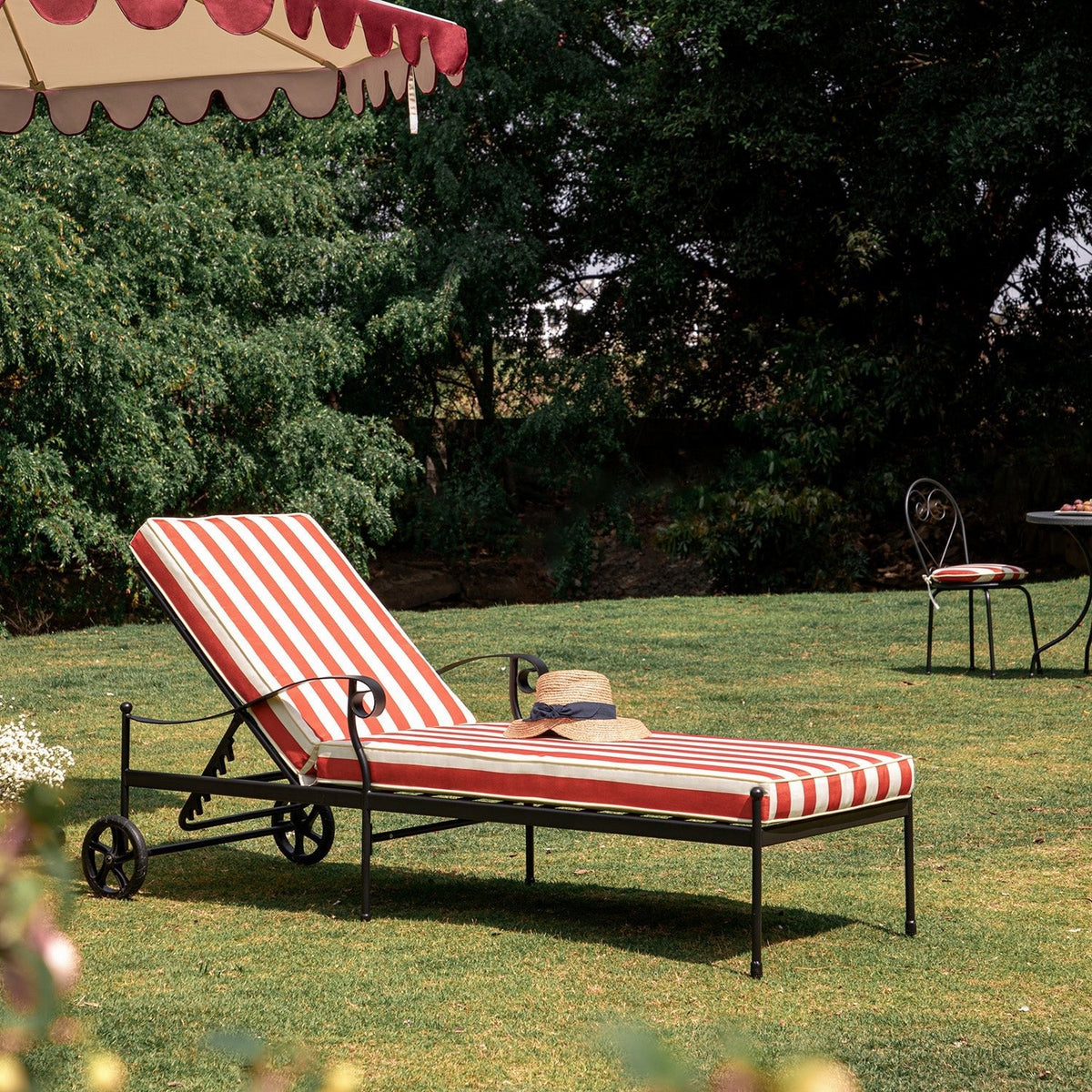 Haymes Metal Sun Lounger with Wheels, Scarlet Stripe — view 6