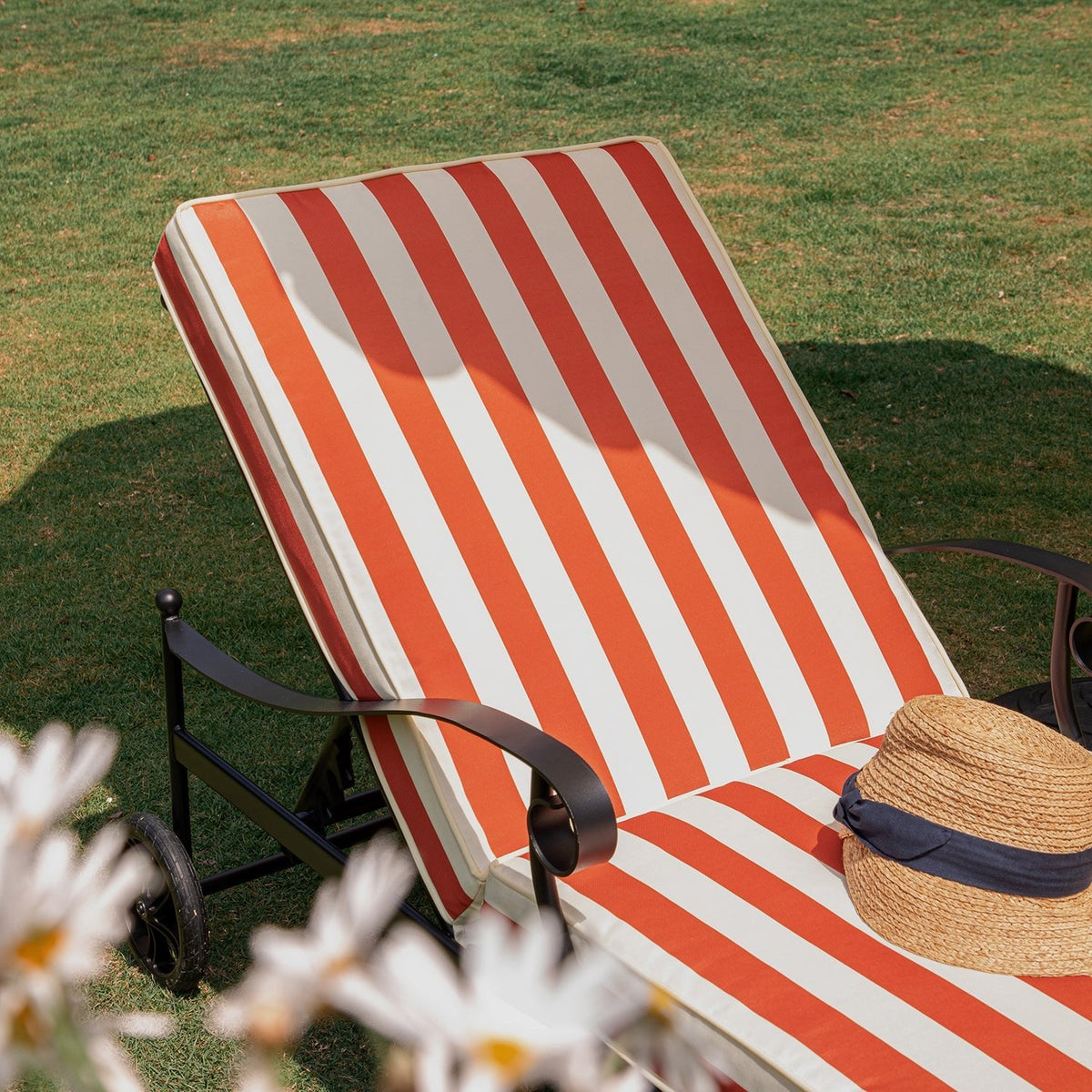 Haymes Metal Sun Lounger with Wheels, Scarlet Stripe — view 7