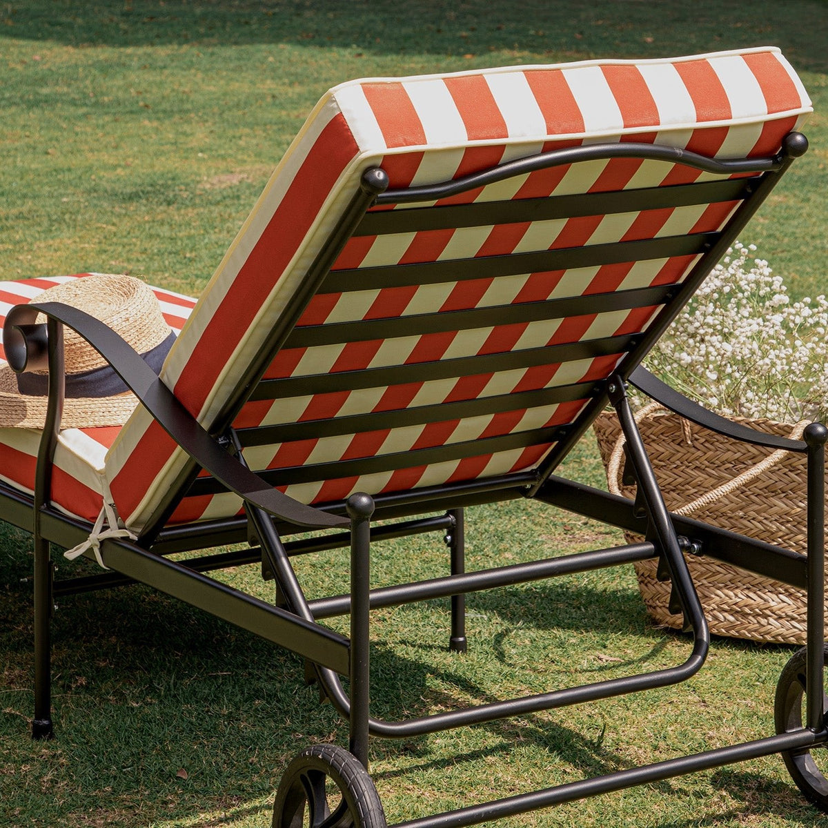 Haymes Metal Sun Lounger with Wheels, Scarlet Stripe — view 8