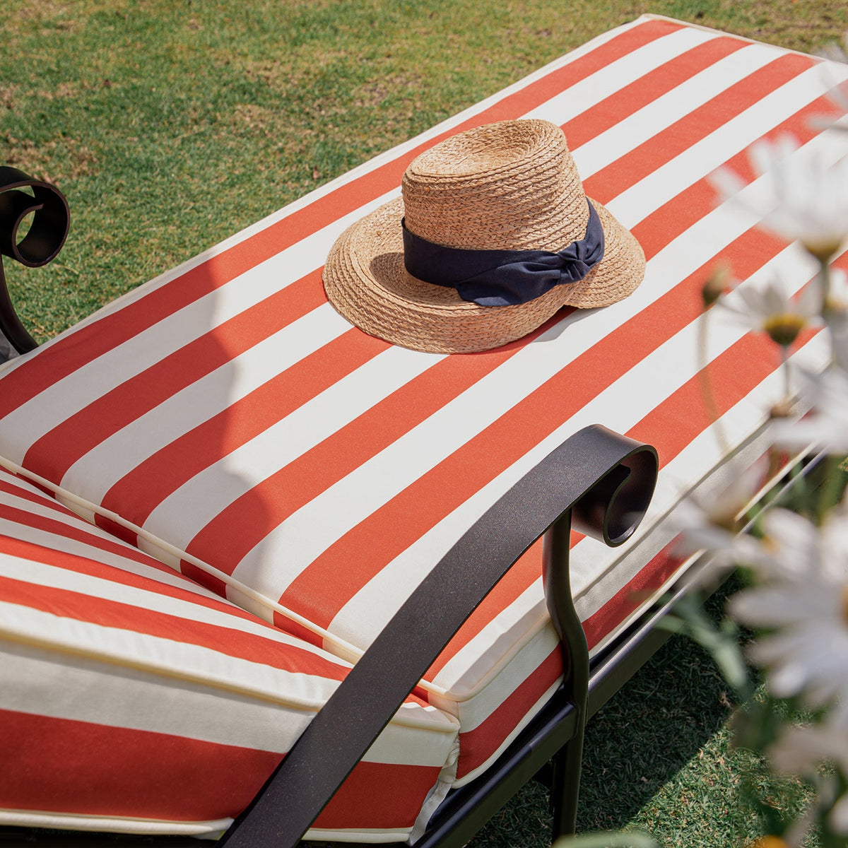 Haymes Metal Sun Lounger with Wheels, Scarlet Stripe — view 9