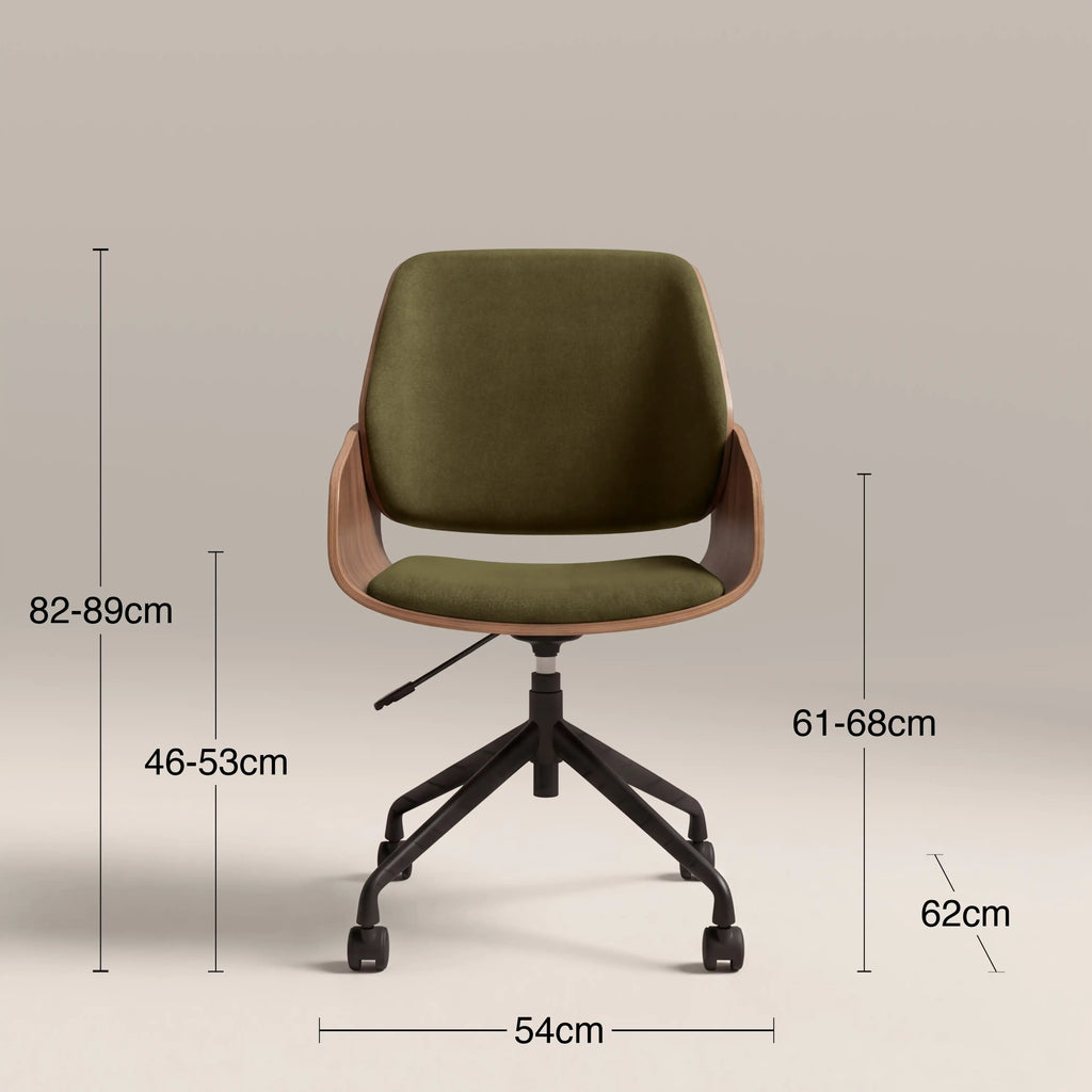 Franklin Office Chair | Moss Green Sustainable Mohair Velvet & Walnut — view 6