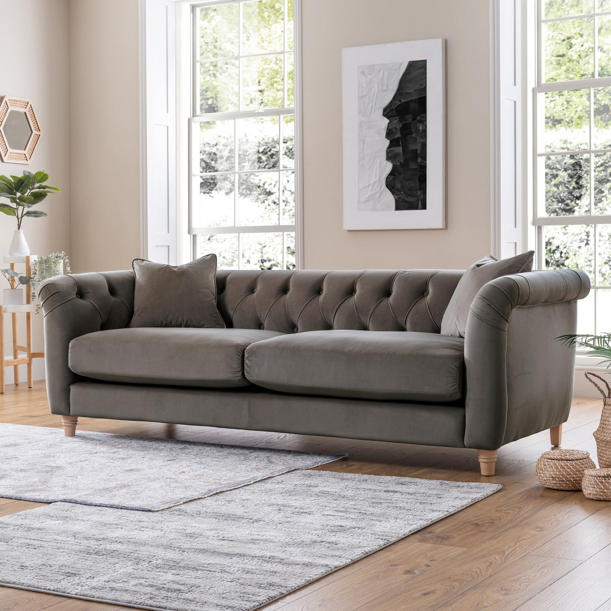 Clarence Velvet Chesterfield 3 Seater Sofa — view 8