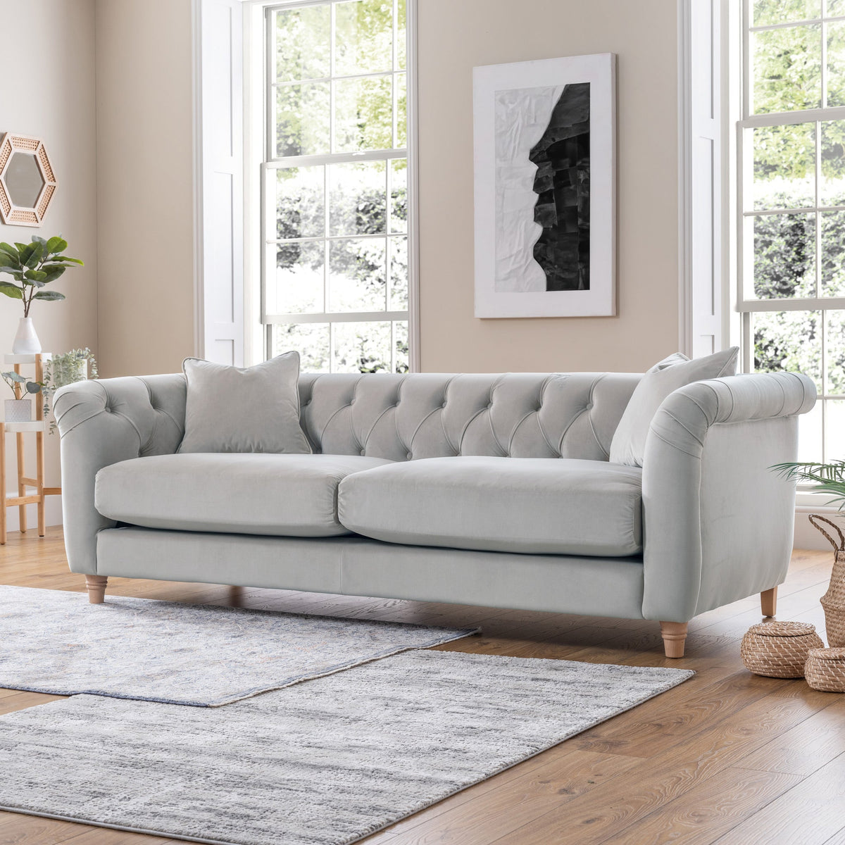 Clarence Velvet Chesterfield 3 Seater Sofa — view 2