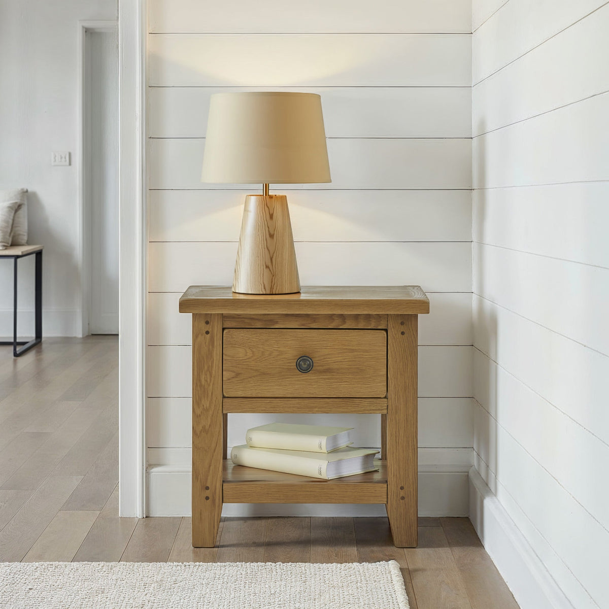Broadway Oak Lamp Table with Drawer — view 2