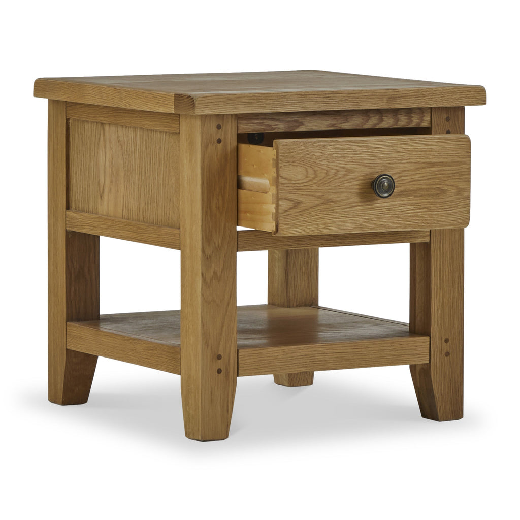 Broadway Oak Lamp Table with Drawer — view 4