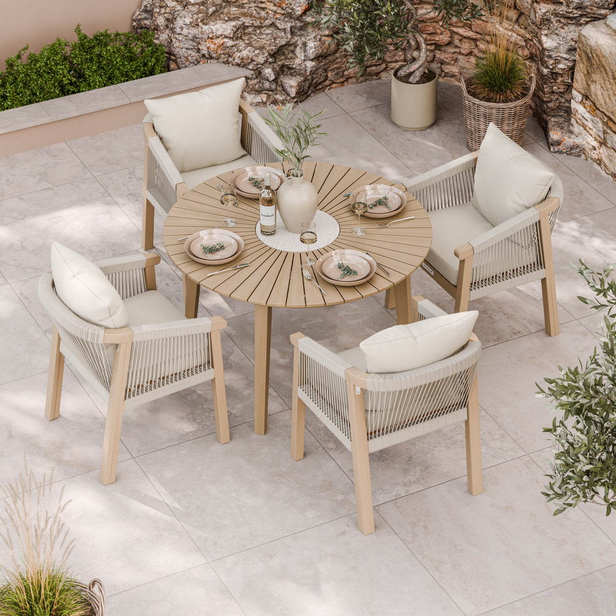 Roma FSC 4 Seater Round Sunray with Concrete Insert Dining Set with Roma Dining Chairs — dining set from 2nd Time Around