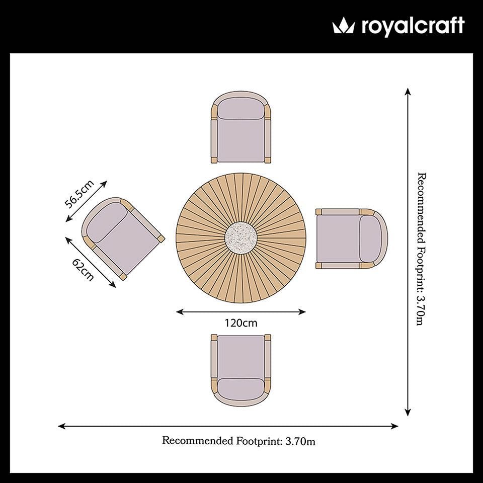 Roma FSC 4 Seater Round Sunray with Concrete Insert Dining Set with Roma Dining Chairs — view 10