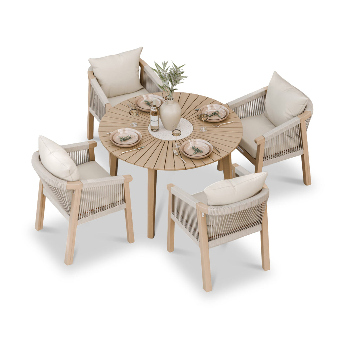 Roma FSC 4 Seater Round Sunray with Concrete Insert Dining Set with Roma Dining Chairs — view 5