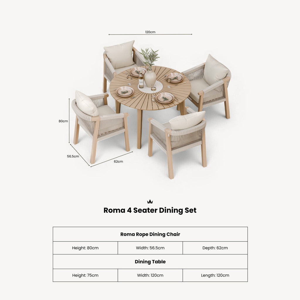 Roma FSC 4 Seater Round Sunray with Concrete Insert Dining Set with Roma Dining Chairs — view 9