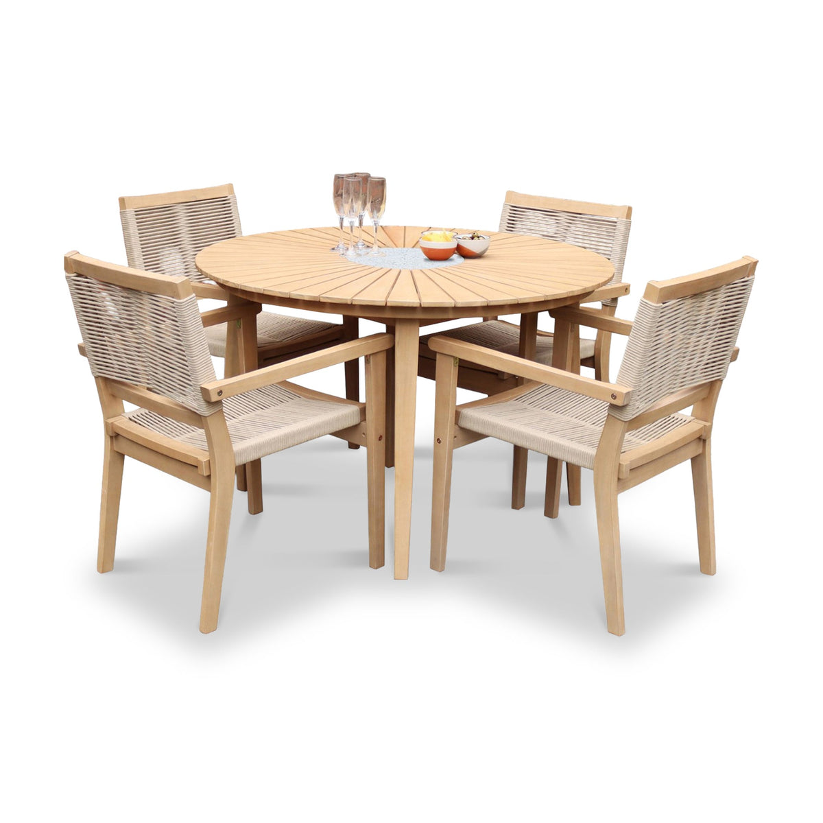 Roma FSC 4 Seater Round Sunray with Concrete Insert Dining Set with Roma Rope Stacking Chairs — view 6
