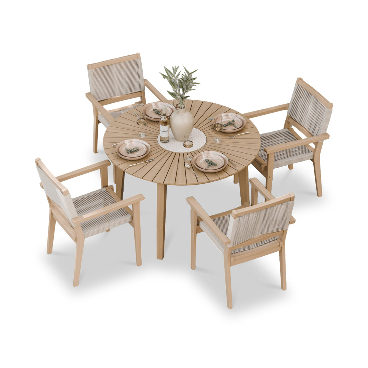 Roma FSC 4 Seater Round Sunray with Concrete Insert Dining Set with Roma Rope Stacking Chairs — view 5