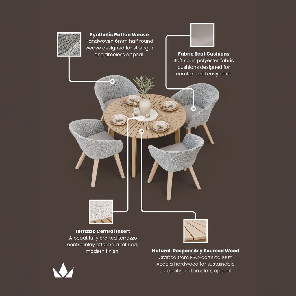 Roma FSC 4 Seater Round Sunray with Concrete Insert Dining Set with Sol Dining Chairs — view 9