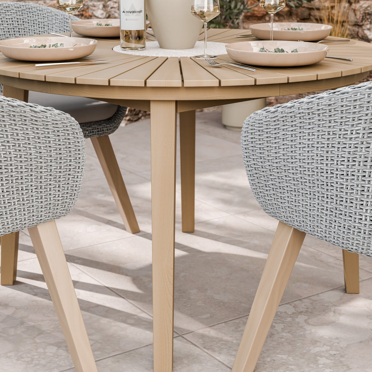 Roma FSC 4 Seater Round Sunray with Concrete Insert Dining Set with Sol Dining Chairs — view 2