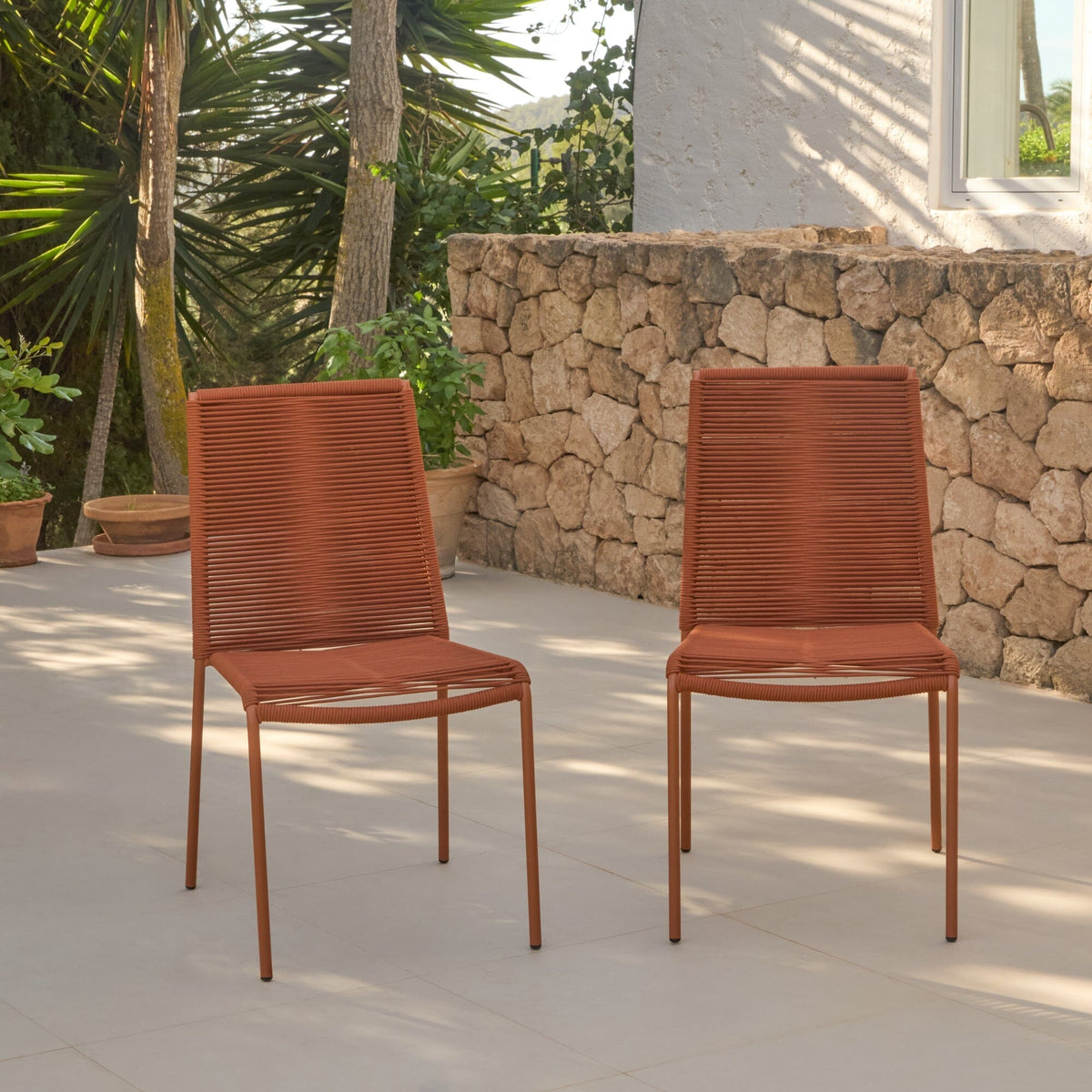 Ezra 4 Seater Round Wooden Garden Set with Ryder Burnt Orange Chairs — garden dining set from 2nd Time Around
