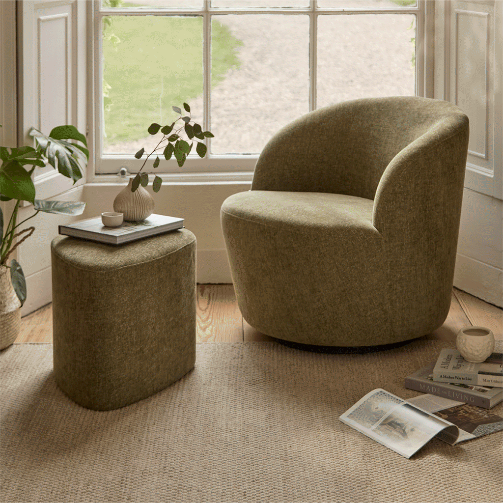 Sawyer 68cm Swivel Armchair & Alder 45cm Footstool - Moss Green — view 2