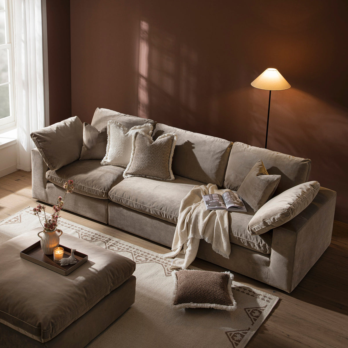 Lutyens Taupe Velvet Modular Sofa, 3-Piece — view 3