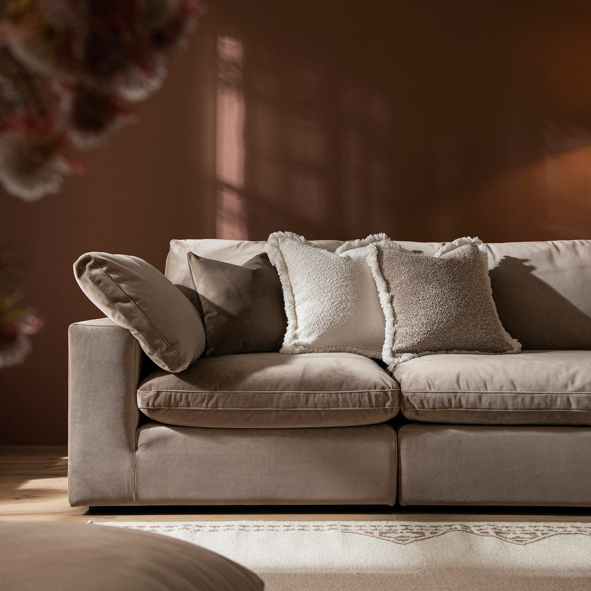 Lutyens Taupe Velvet Modular Sofa, 3-Piece — view 4