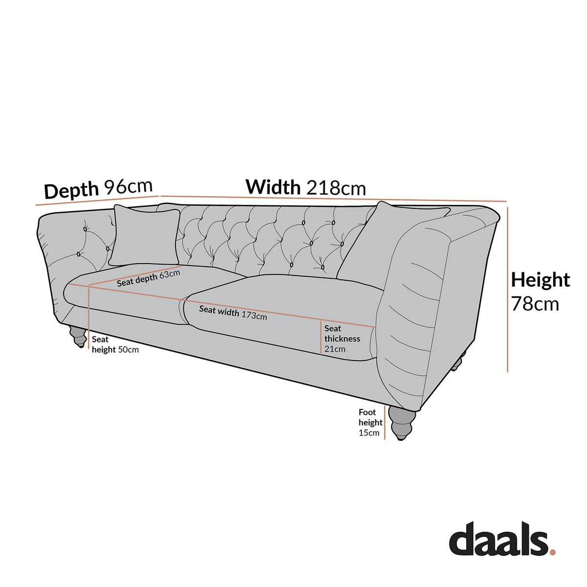 Ashby Chesterfield Large 3-Seater Sofa, Mist Grey Chenille — view 9
