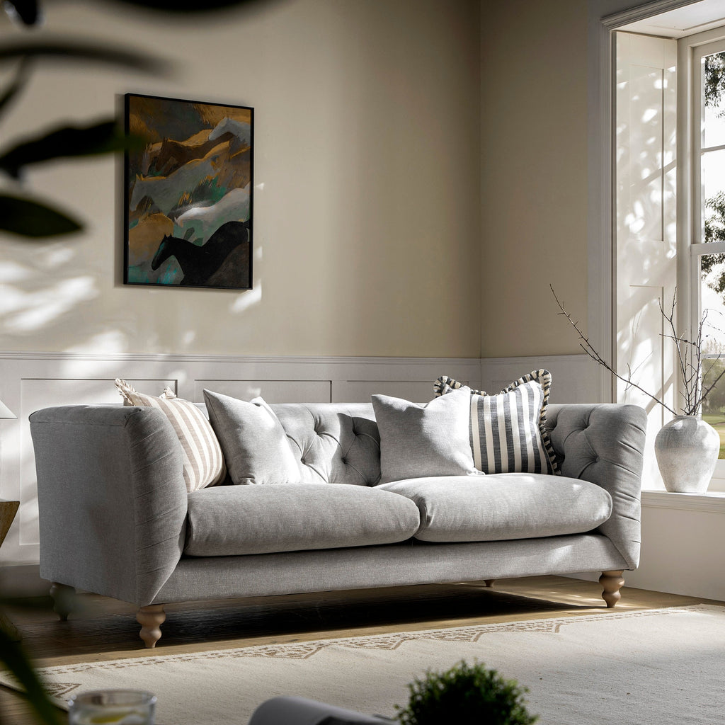 Ashby Chesterfield Large 3-Seater Sofa, Mist Grey Chenille — sofa from 2nd Time Around