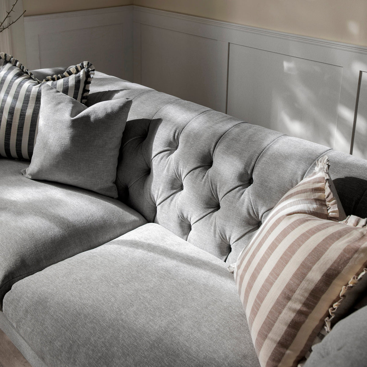 Ashby Chesterfield Large 3-Seater Sofa, Mist Grey Chenille — view 4