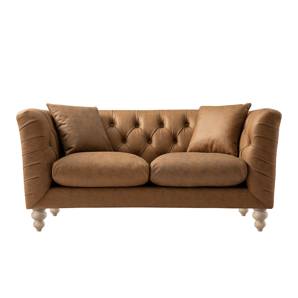 Ashby Chesterfield 2-Seater Sofa, Tan Faux Leather — view 6