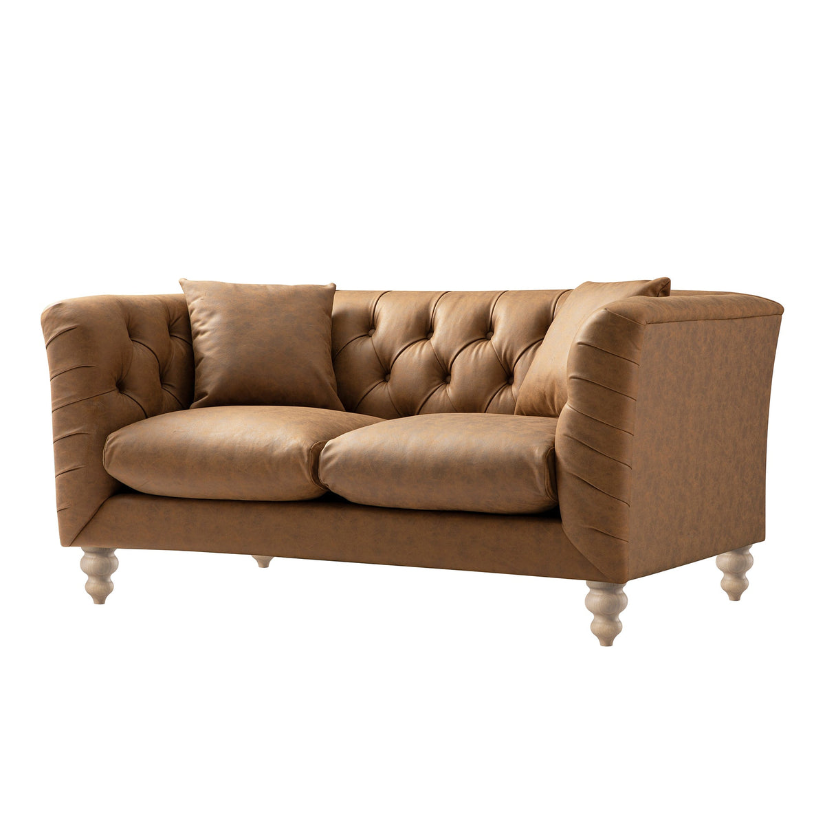 Ashby Chesterfield 2-Seater Sofa, Tan Faux Leather — view 7