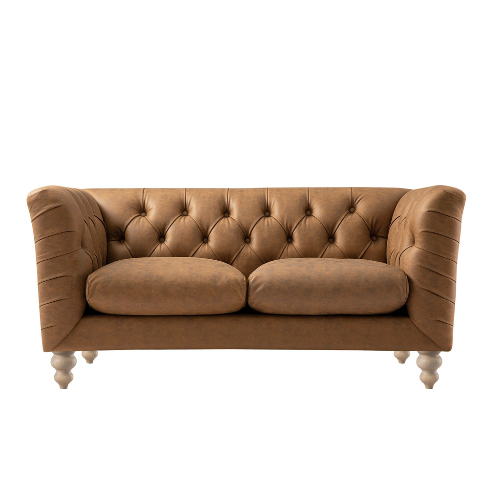 Ashby Chesterfield 2-Seater Sofa, Tan Faux Leather — view 9