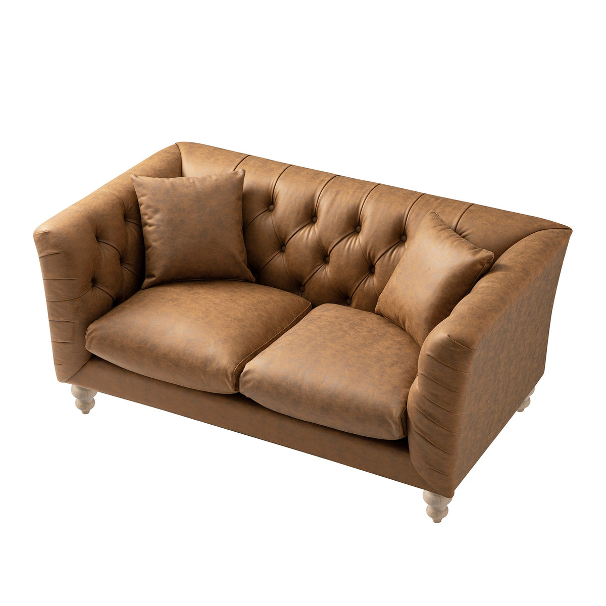 Ashby Chesterfield 2-Seater Sofa, Tan Faux Leather — view 10