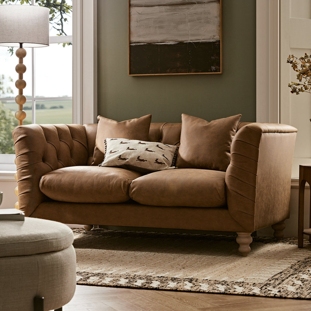 Ashby Chesterfield 2-Seater Sofa, Tan Faux Leather — sofa from 2nd Time Around