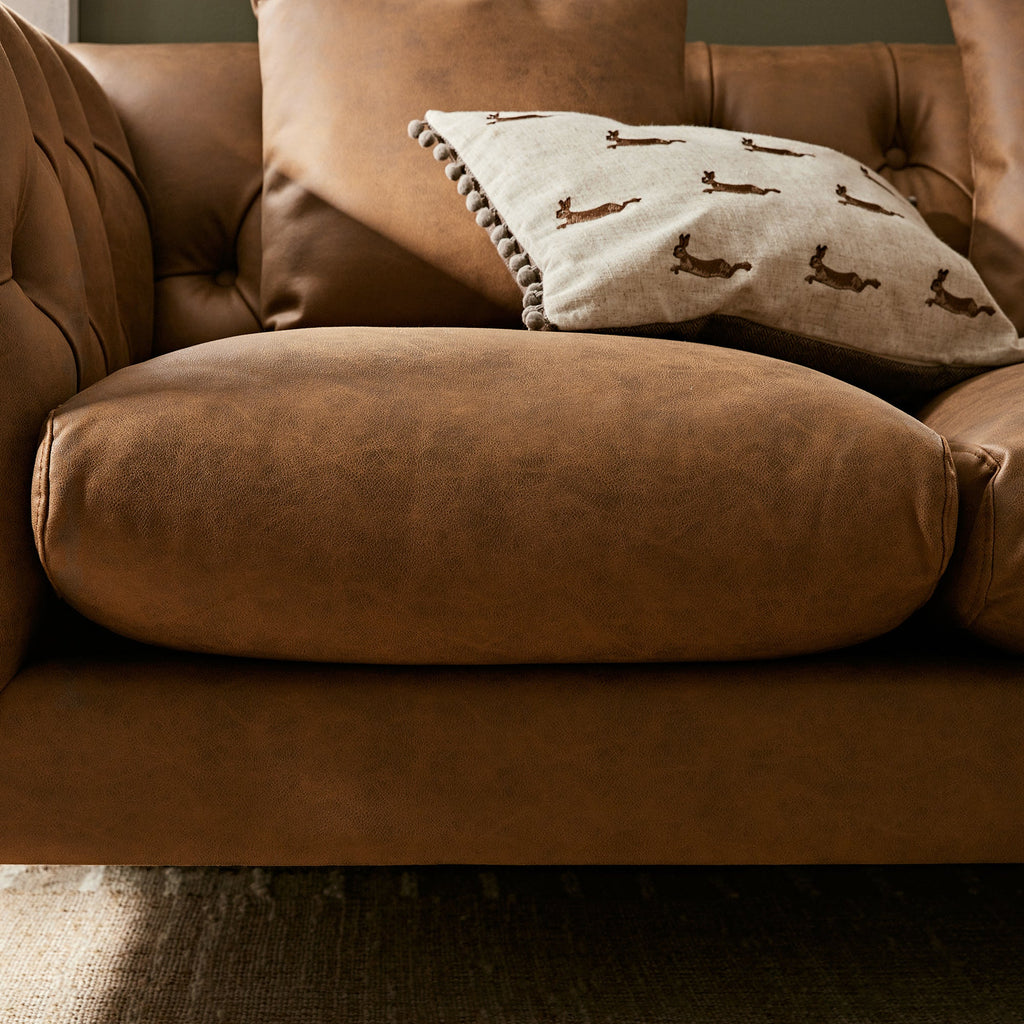 Ashby Chesterfield 2-Seater Sofa, Tan Faux Leather — view 3