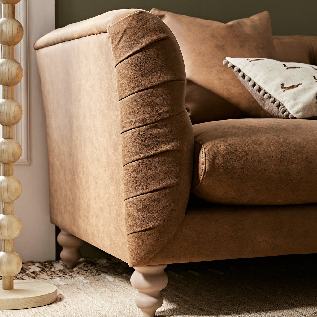 Ashby Chesterfield 2-Seater Sofa, Tan Faux Leather — view 4