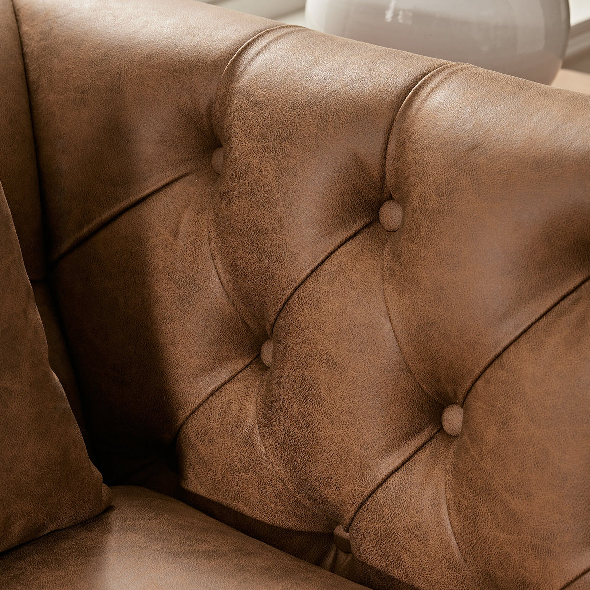Ashby Chesterfield 2-Seater Sofa, Tan Faux Leather — view 5