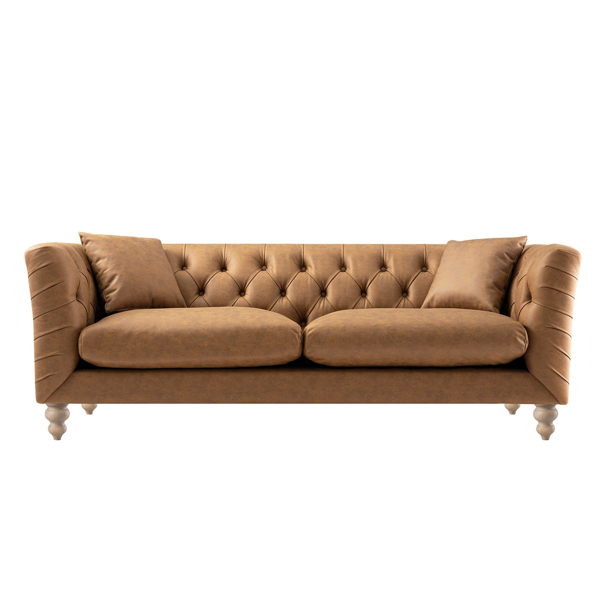 Ashby Chesterfield Large 3-Seater Sofa, Tan Faux Leather — view 7