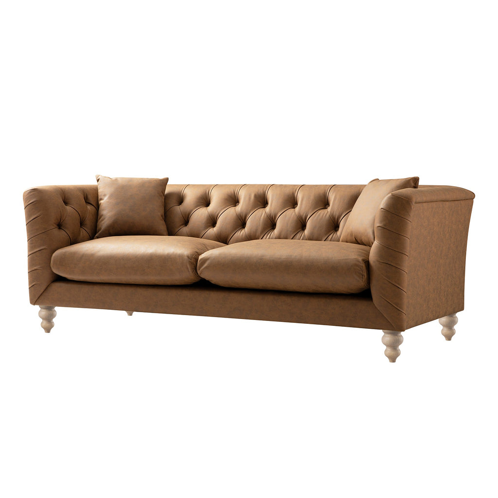 Ashby Chesterfield Large 3-Seater Sofa, Tan Faux Leather — view 8