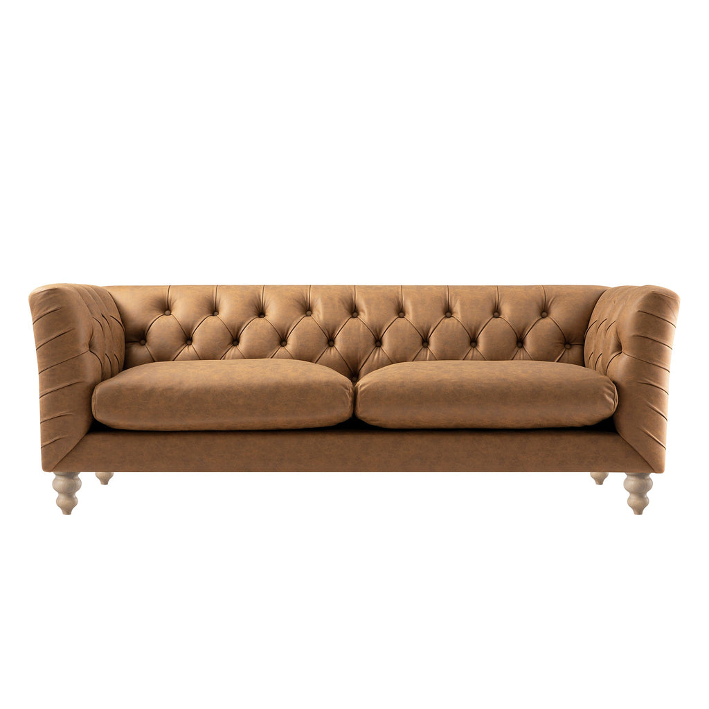 Ashby Chesterfield Large 3-Seater Sofa, Tan Faux Leather — view 10